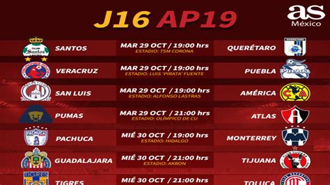 Fechas y horarios de la jornada 16 de la Liga MX AS México