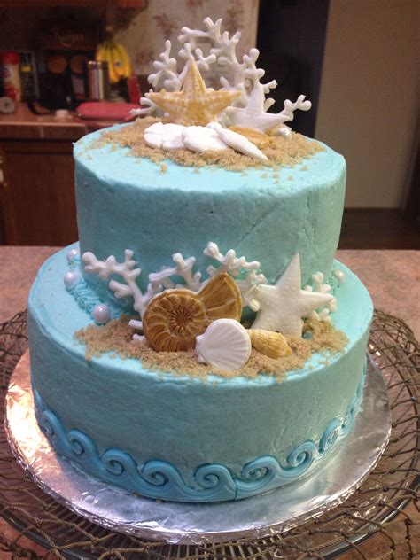 Beach Theme Cake White Blue Vanilla Inside And Buttercream Icing