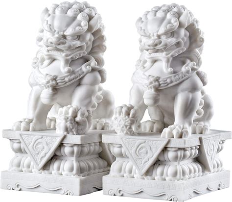 Fu Dogs White Marble Lion Statues Home Decorattract Wealth