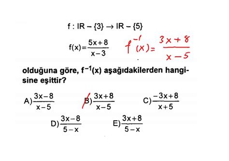 S N F Bir Fonksiyonun Tersi Ni Bulma Z Ml Sorular