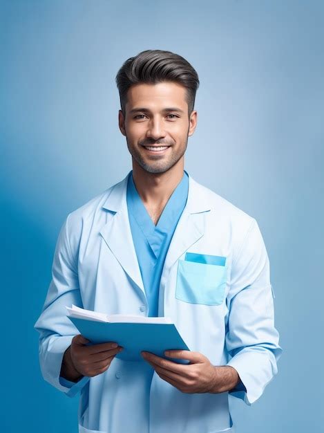 Premium Photo Smiling Male Surgeon In Uniform On A Light Blue