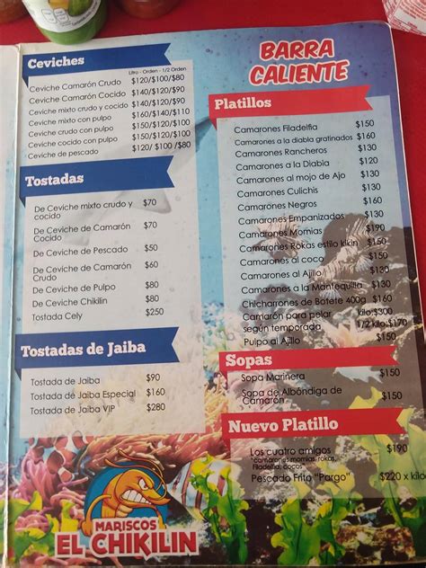 Carta Del Restaurante Mariscos El Chikilin Culiac N Rosales Av