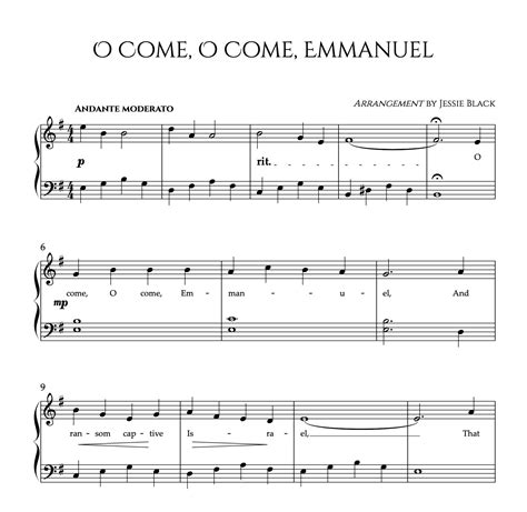 O Come O Come Emmanuel Easy Piano Beginner Piano Sheet Music Digital