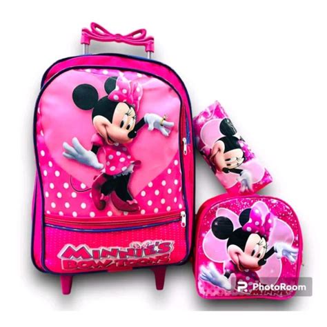 Mochila Infantil Da Minnie - Mochila infantil de Rodinha da Minnie Mini escolar+ estojo+lancheira ...