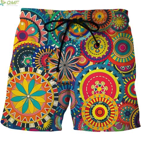 Abstract Pattern Colorful Flowers Print Beach Shorts Quick Dry Short Pants Harajuku Mens Shorts