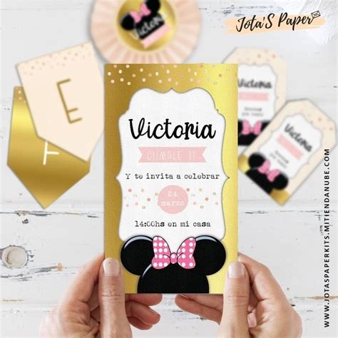 Invitacion Digital Minnie Gold Jotas Paper Kits