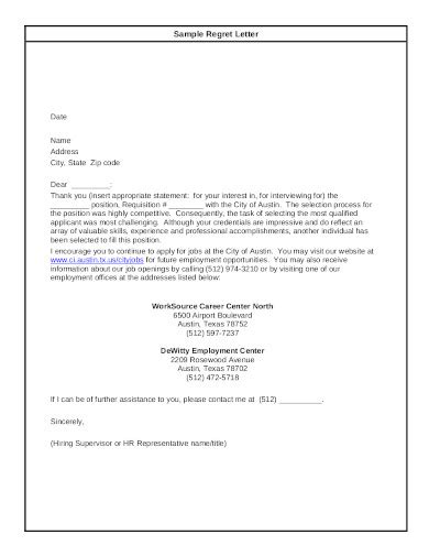 Letter Of Regret Sample For Your Needs Letter Templat
