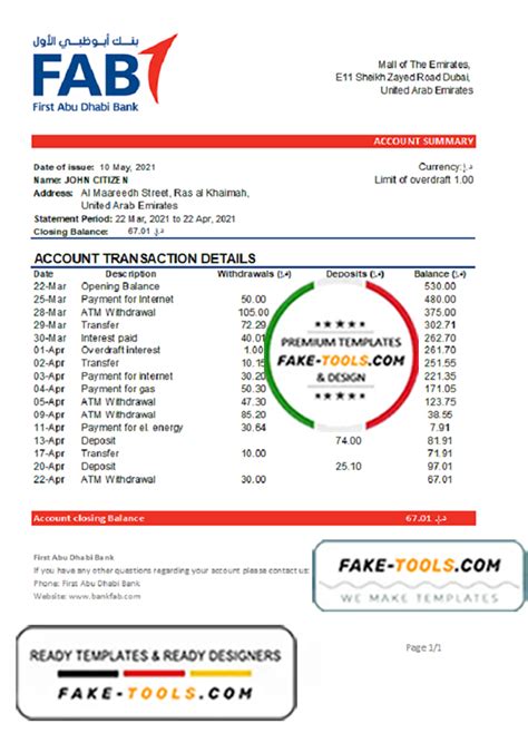 Uae First Abu Dhabi Bank Statement Easy To Fill Template In Word And