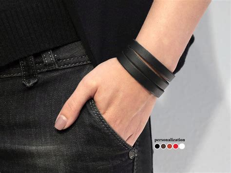 Black Stripes Leather Bracelets For Women Leather Wrap Etsy