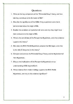 Theories On The Origins Of Life On Earth Worksheet Activity Homework No