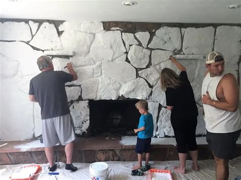 How To Paint A Stone Or Brick Fireplace Easy Diy Building Bluebird