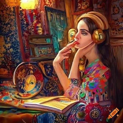 Photorealistic Painting Of A Woman Sitting Alone In A Persian Styled