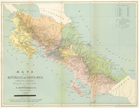 Mapa De La República De Costa Rica 1889 Mapas Milhaud