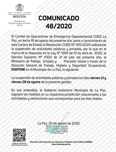 Ministerio De Trabajo Anuncia Suspensión De Actividades Los Días 21 Y