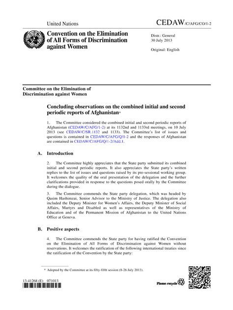 Fillable Online Cedaw C Afg Co Convention On The Elimination Of All