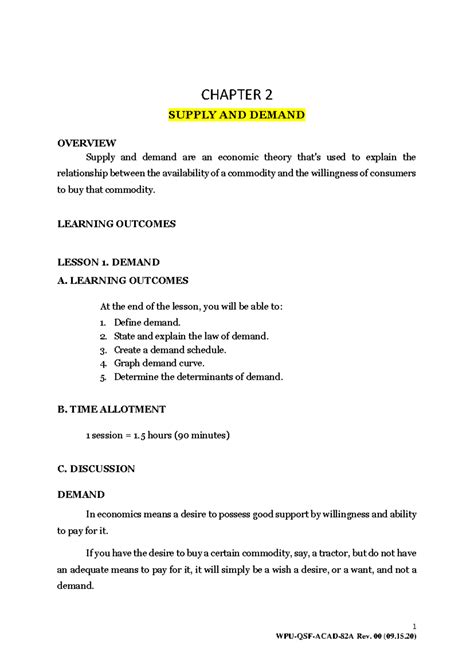 Econ Module 2 2 Notes 1 Chapter 2 Supply And Demand Overview Supply And Demand Are An