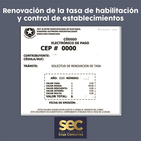 Renovación de la tasa de habilitación y control de establecimientos