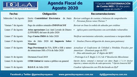 Agosto 2020 Agenda De Obligaciones Fiscales ElConta MX