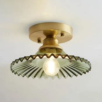 Rosdorf Park Retro Scalloped Semi Mount Light Green Ribbed Glass