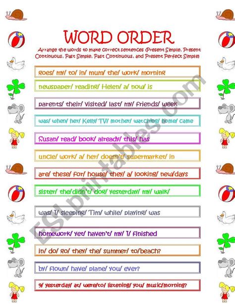 Word Order Esl Worksheet By Nikkomary