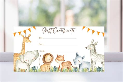 Printable Zoo T Certificate Voucher Template Editable Safari