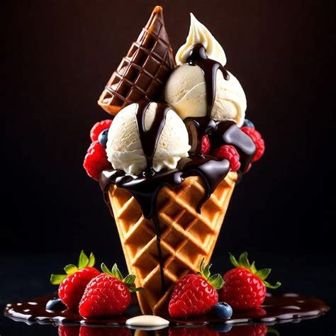 Delicious Ice Cream With Fruits Topping Generated By Ai Premium Ai