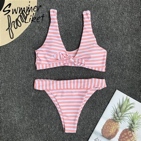 FREE SHIPPING Sexy Striped Bikini Push Up High Cut Swimwear JKP971 Jukpop