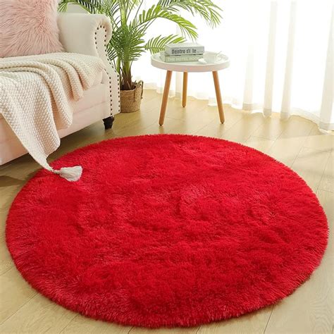 Amazon Chicrug Fluffy Cute Red Round Area Rugs For Girls Bedroom