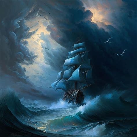 Premium Photo | A painting of a ship with sails on the sails is titled ...