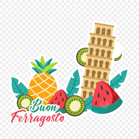 Pegatina Buon Ferragosto Vector Libre Con Vibraciones Tropicales Png