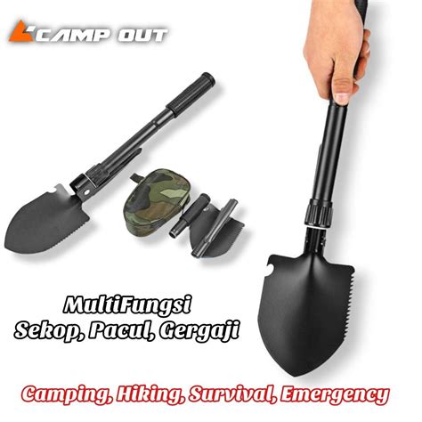 Sekop Lipat Portable Survival Tools Cangkul Lipat Camping Gergaji