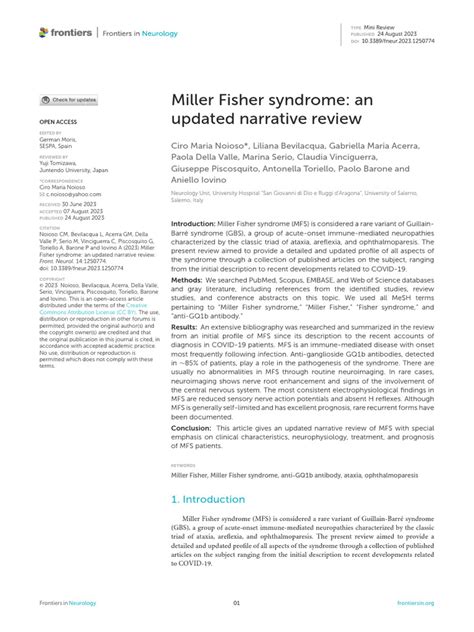 Miller Fisher Syndrome An Updated Narrative Review | PDF | Myelin ...