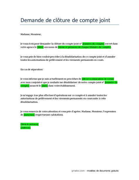 Demande de clôture de compte joint DOC PDF page 1 sur 1