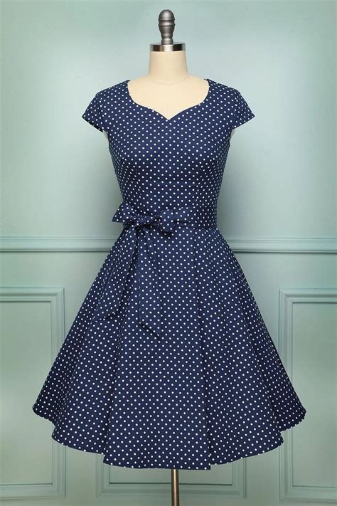 1950s Blue Swing Swing Dress 1950s Swing Dress White Vintage Dress