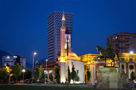 Premium Photo Illuminated Skanderbeg Square At Tirana Albania At Night