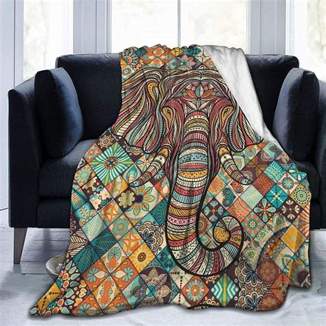 Kolorowy Słoń Boho Mandala Czeski Vintage Retro Flanelowy Puszysty