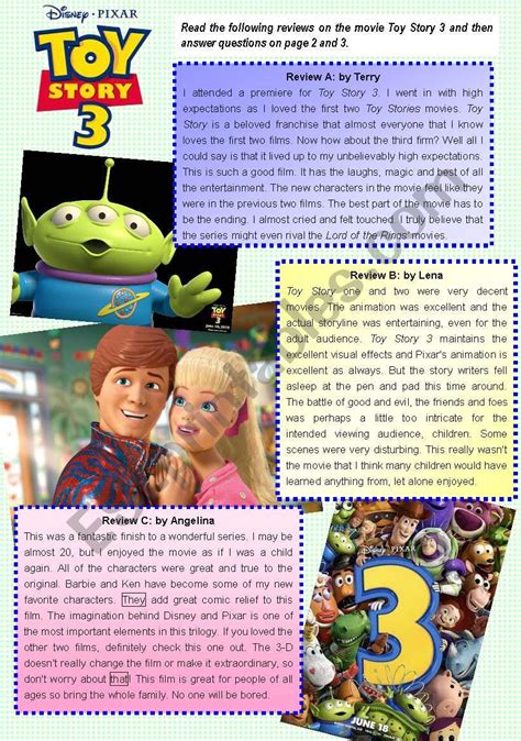 Toy Story 3 Reading Comprehension Exercise Esl Worksheet By Lester79