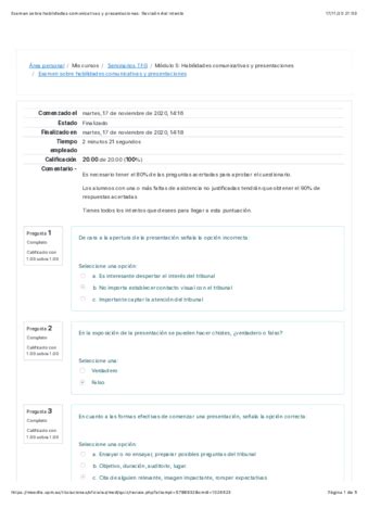 5 Examen Sobre Habilidades Comunicativas Y Presentaciones Revision Del