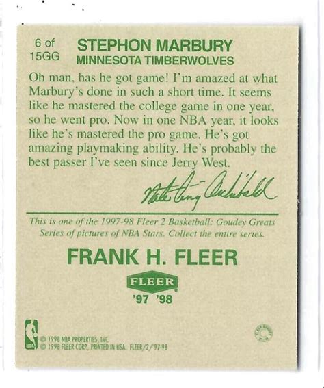 1997 98 Fleer Goudy Greats Stephon Marbury Minnesota Timberwolves EBay