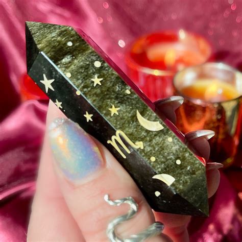 Golden Sheen Obsidian Scorpio Wand For Shadow Work Sage Goddess