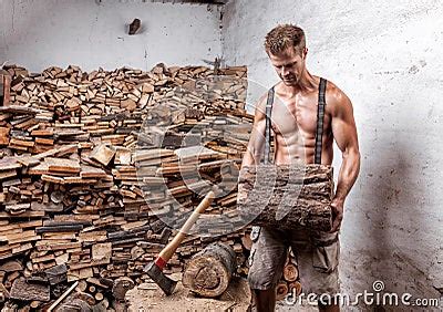 Shirtless Lumberjack With An Axe Royalty Free Stock Photo