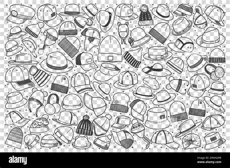 Hats Doodle Set Collection Of Hand Drawn Sketches Templates Patterns