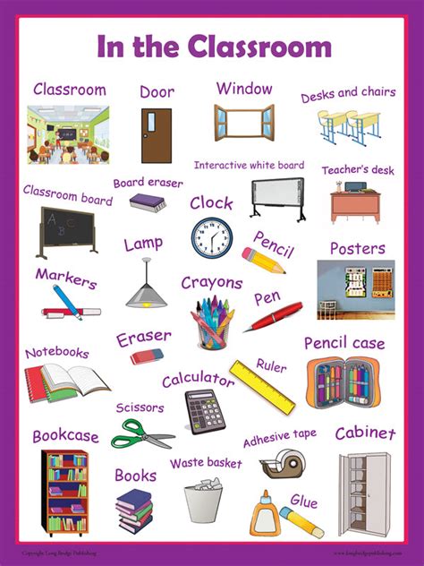 Esl School Poster Common Words In The Classroom Wall Chart Englis Long Bridge Publishing