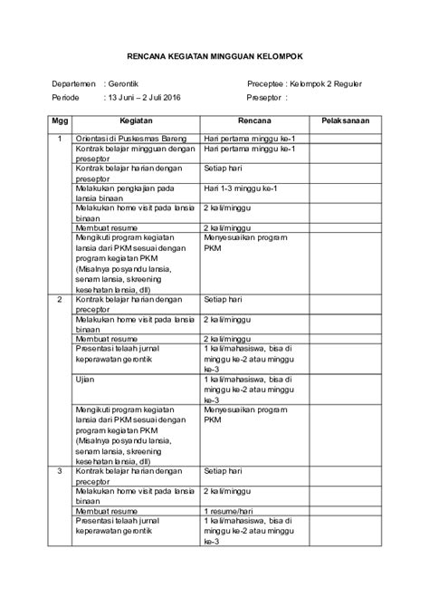 Contoh Rencana Kegiatan Koleksi Gambar