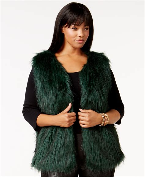 Jessica Simpson Plus Size Faux Fur Vest In Deep Teal Blue Lyst