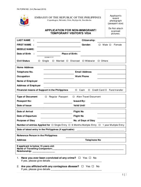 Fillable Online Fa Form 2 A Application For Non Immigrant Visa Philippines Fax Email Print