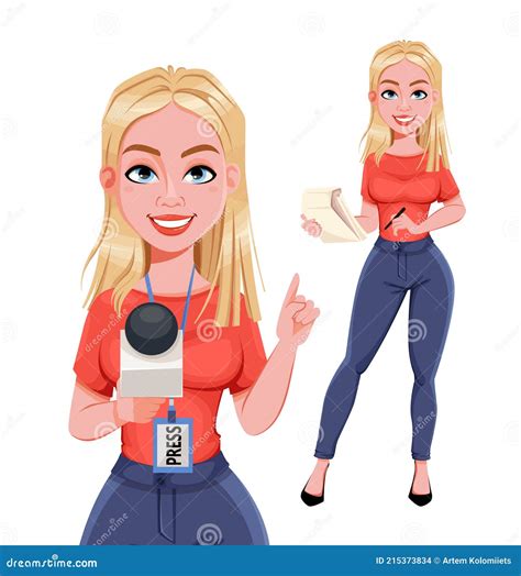 Woman Journalist Or Tv Presenter Character Television Industry Concept