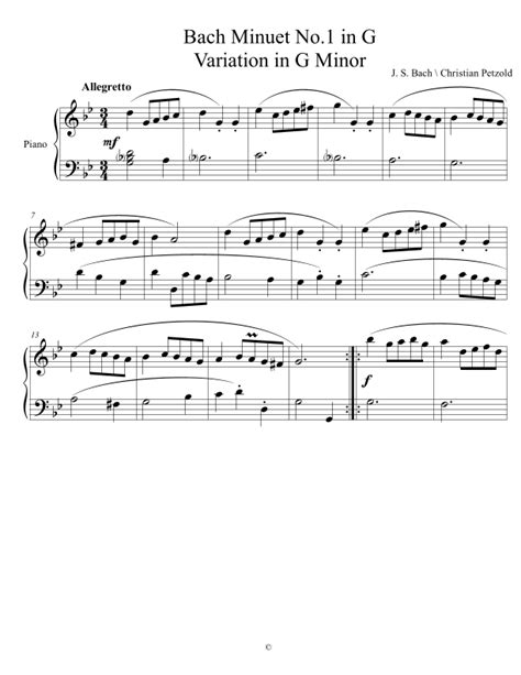 Variation In G Minor To Bach Minuet No 1 In G Sheet Music J S Bach