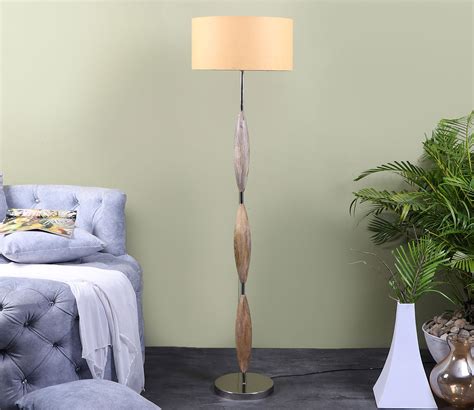 Buy Iron Shade Club Floor Lamp With Wood Base Beige At Off Online