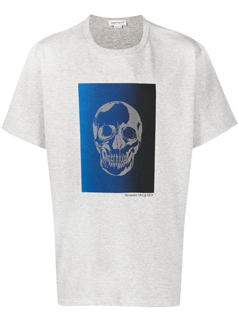 Alexander Mcqueen Skull Print Cotton T Shirt Grey Farfetch Tr